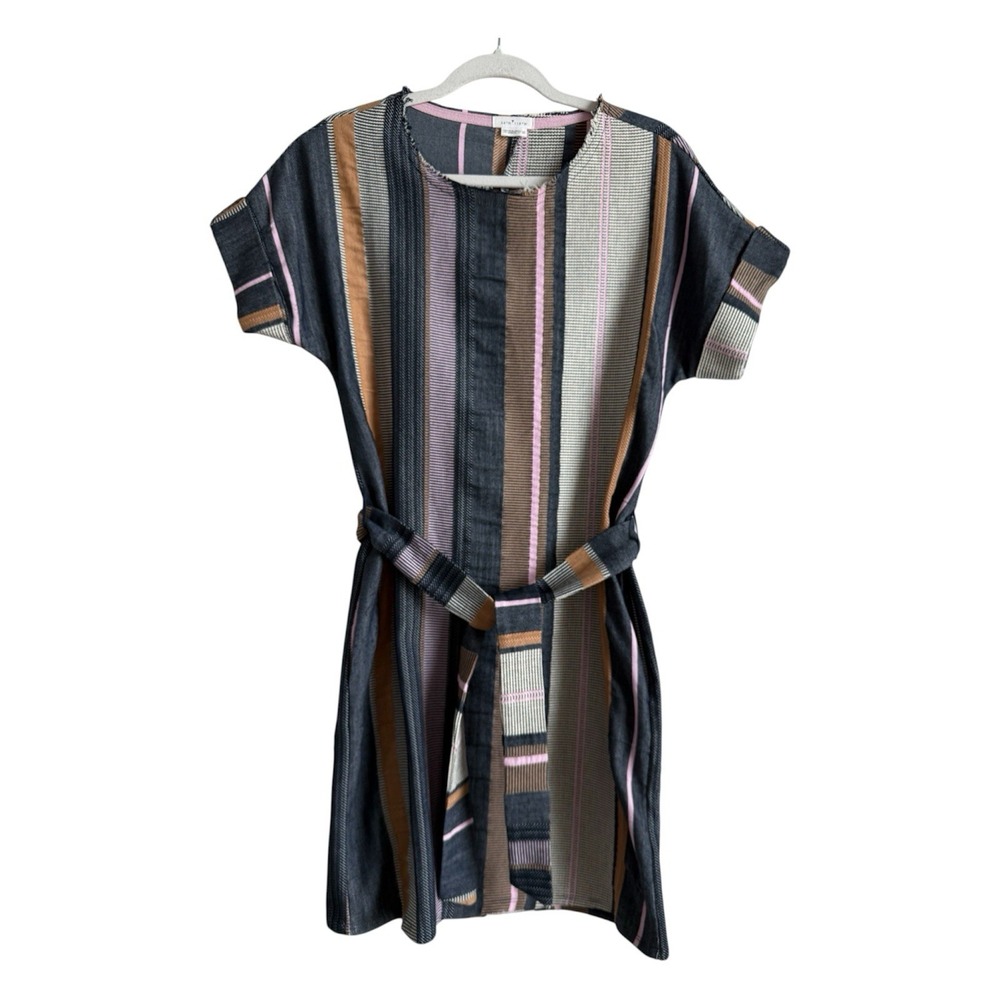 34N 118W Anthropologie Austen Striped Tunic Dress Women's XS Striped Belted Raw
